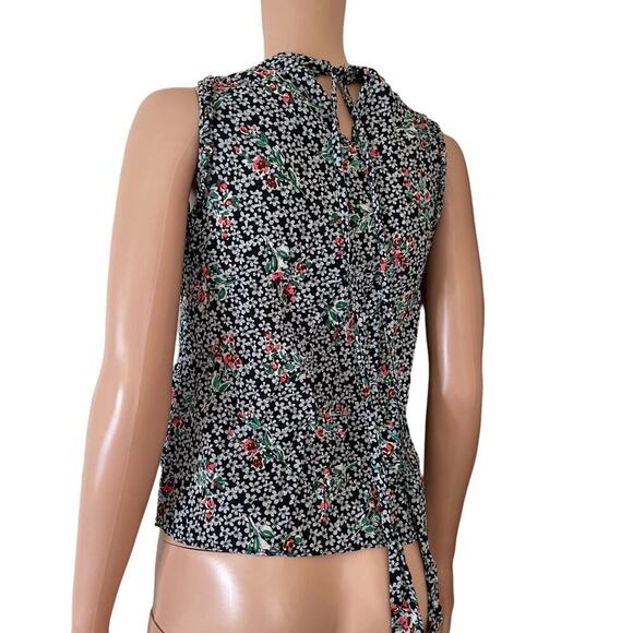 Zara blouse black ditsy floral print ruffle collar lightweight top SZ SM Zara - Picture 7 of 7